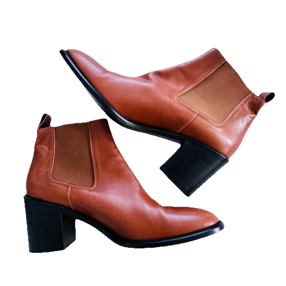 New JENNI KAYNE Leather Block Heel Chelsea Boot Saddle Italy 40 1/2 US 10 $545